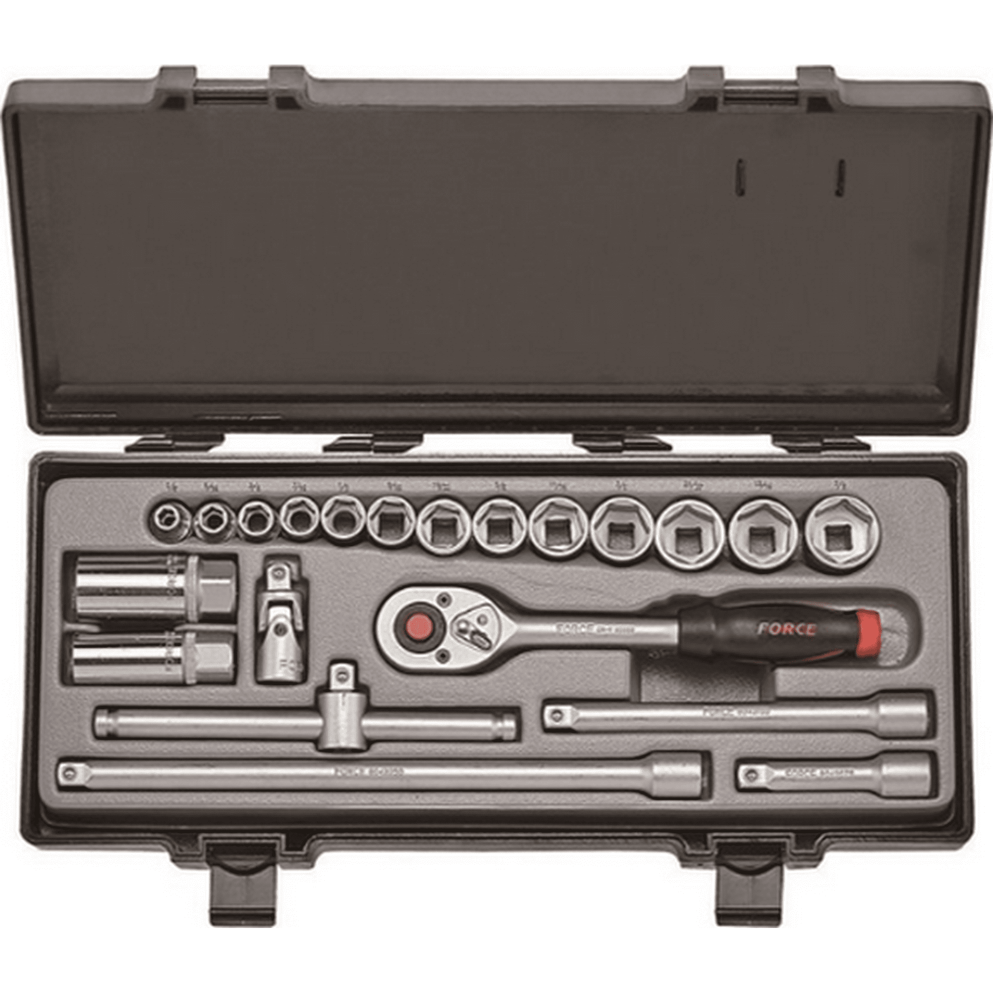 Genérico - Juego Dados Hex. C/redondo []1/4``4-14mm. 19pz (2203), Force