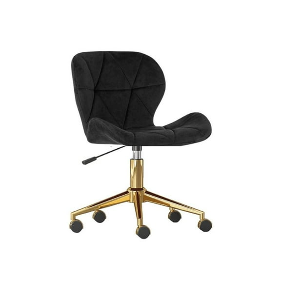 Silla de Escritorio Negra Giratoria Ajustable Tapizada en Felpa con Base Dorada