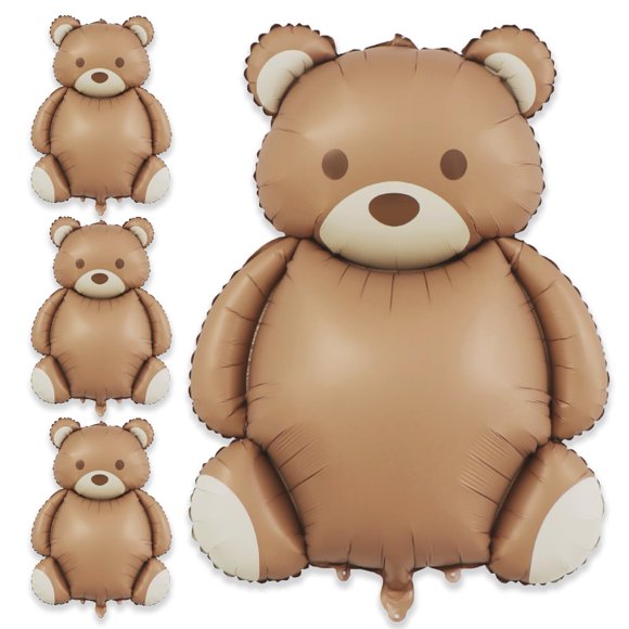 Paquete de 4 Globos Gigantes de Oso de Peluche, Globos de Lámina Marrón Mate de 89 cm para Decoraciones de Primer Cumpleaños de Osito, Suministros para Baby Shower con Tema Bosque y Decoración Neutral