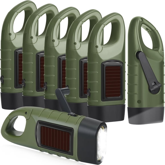 Mudder Pack de 6 Linternas Recargables con Manivela y Energía Solar – Verde