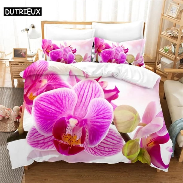 Pink Phalaenopsis Bedding Set Girls Duvet Cover Bedroom Bed Set Comforter Cover Set Duvet Cover