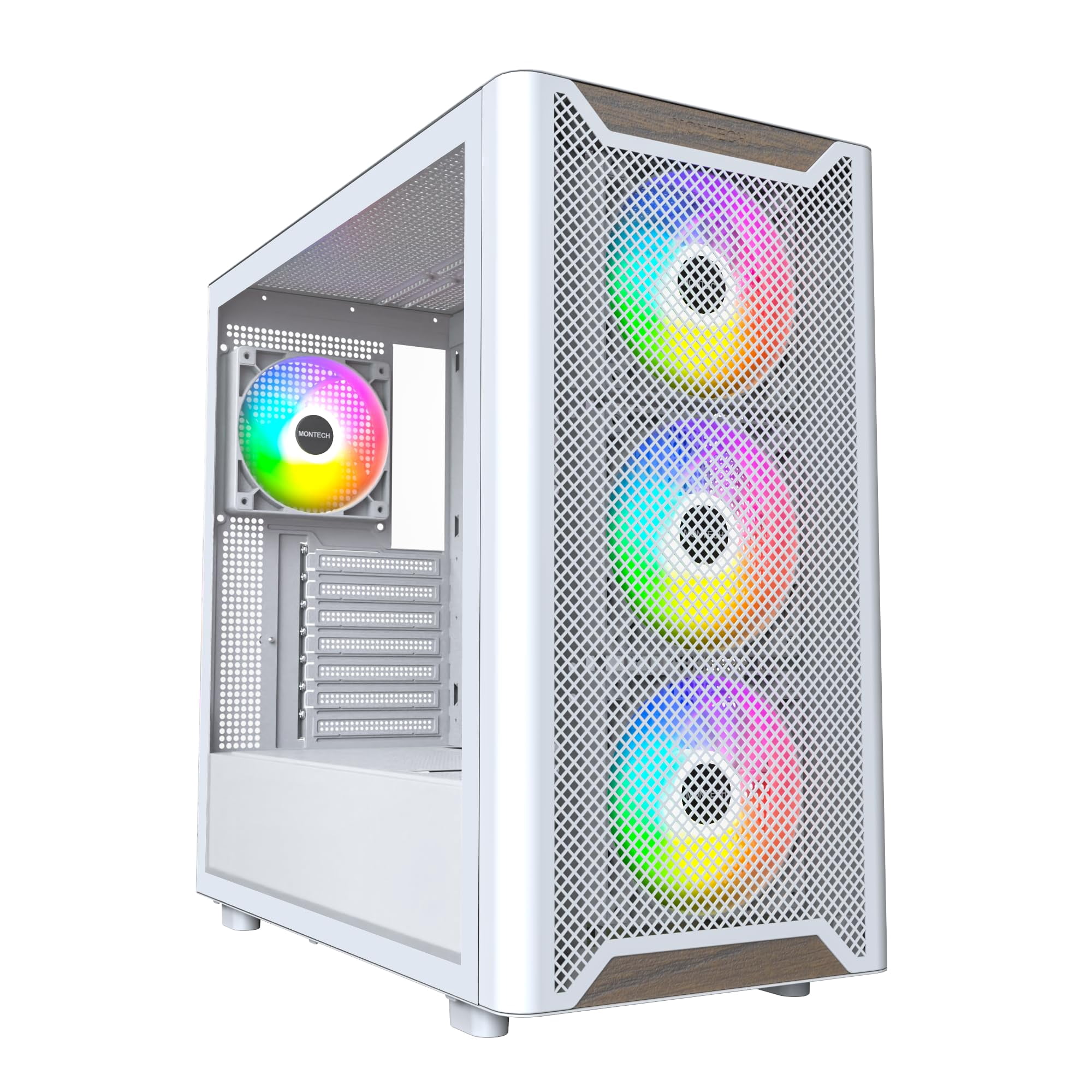 Gabinete Para Pc Montech Xr Wood Atx Mid-tower Con Ventiladores Argb, Blanco