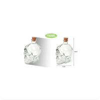 Genérico - Botella De Vidrio Forma De Calavera 750Ml Tapa De Corcho