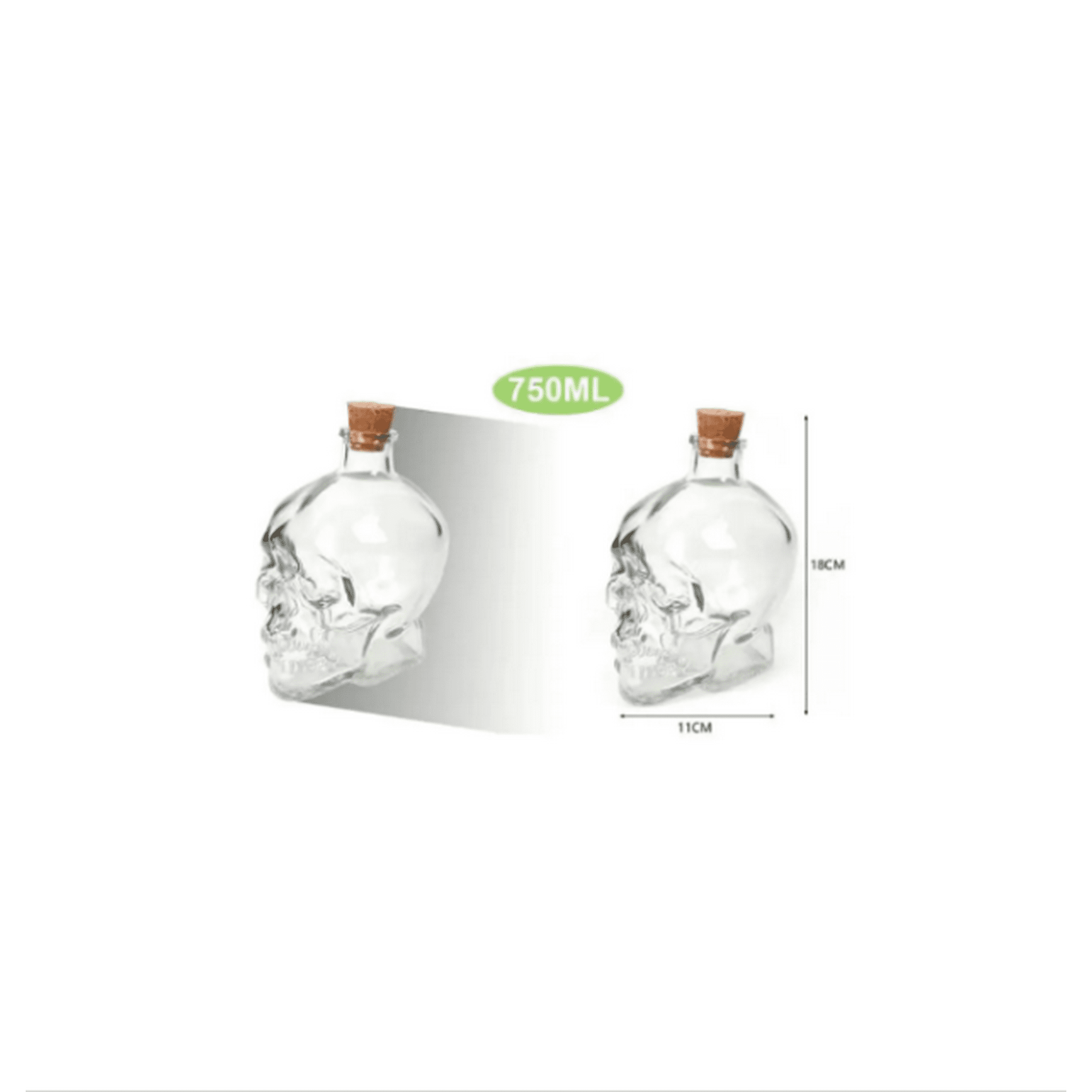 Genérico - Botella De Vidrio Forma De Calavera 750ml Tapa De Corcho