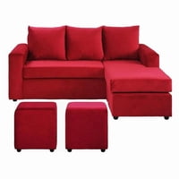 Vitelio - Sofa Seccional L 3 Cuerpos + 2 Puff Rojo