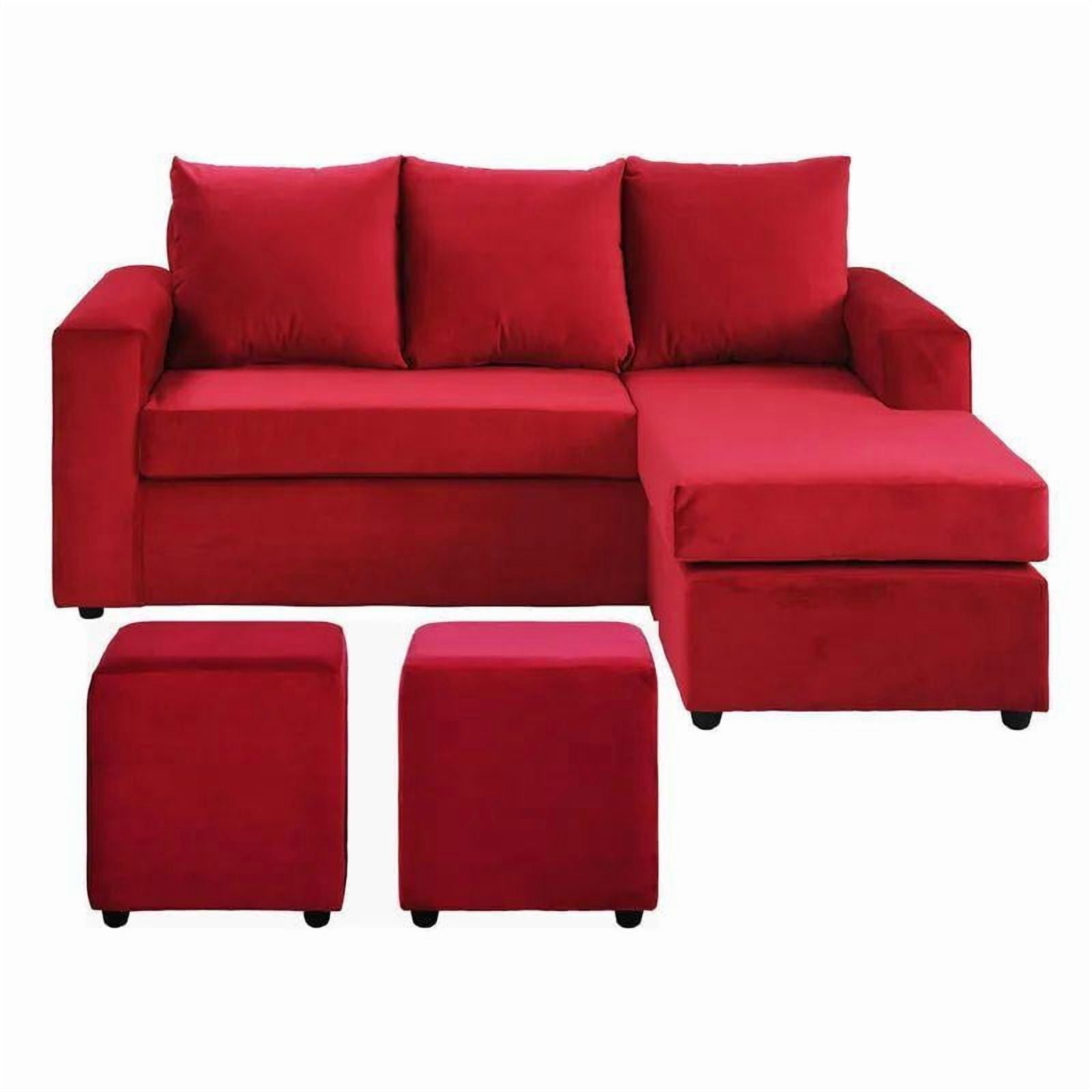 Vitelio - Sofa Seccional L 3 Cuerpos + 2 Puff Rojo