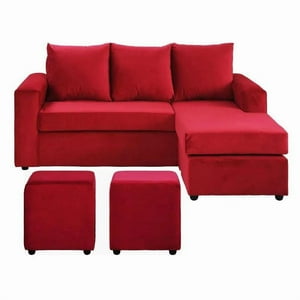 Vitelio - Sofa Seccional L 3 Cuerpos + 2 Puff Rojo