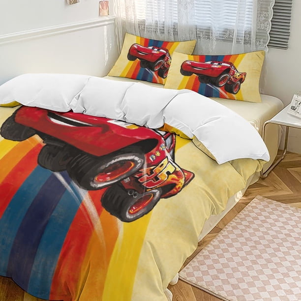 Rainbow Cars Lightning Mcqueen Comforter Set Soft 3 Pcs Twin Bedding Sets Thicken for All Season