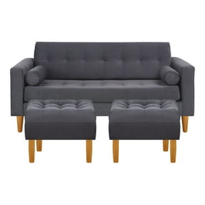 Bodevir - Sofa Retro 3C + 2 Pouf Felpa 04 Gris