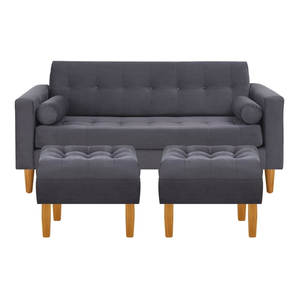 Sofa Retro 3c + 2 Pouf Felpa 04 Gris