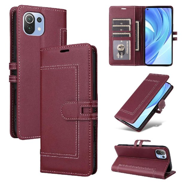Premium Wallet Case for Xiaomi 11 Lite with Card Slots & Kickstand, Flip Cover Red
