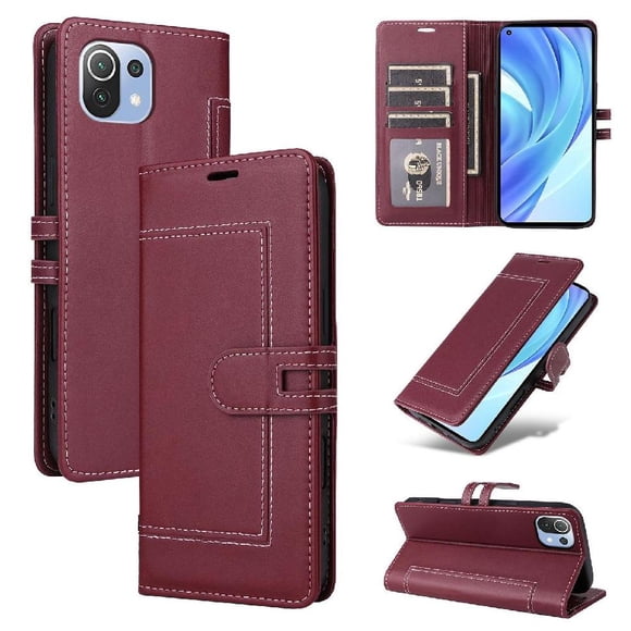 Premium Wallet Case for Xiaomi 11 Lite with Card Slots & Kickstand, Flip Cover Red