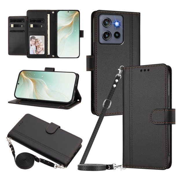 Funda Billetera para Motorola Edge 60 Neo, Cuero Sintético con Cierre, Negro