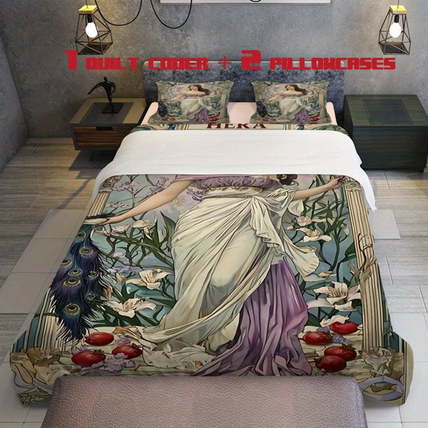 3pcs Goddess Portrait Themed Printed Three Piece Bedding Set Soft Quilt Cover And Two Pillowcases