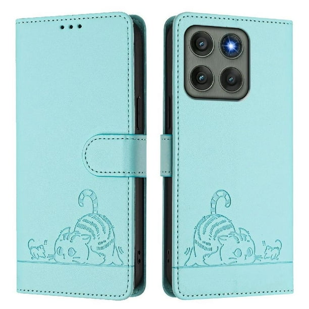 Funda tipo cartera FOXDOCK para Motorola Edge 60 Pro con soporte, ranuras, RFID, diseño de gato