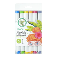 Ohuhu Pack 6 Marcadores De Alcohol Basicos Pincel & Biselada