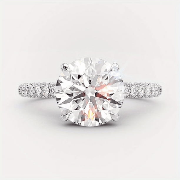 18k Gold Plated Moissanite Promise Ring with Micro Paved Zircons - 5.19ct/10.19ct - Luxury Engagement and Wedding Jewelry