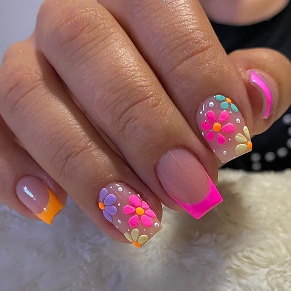 Press on Nails SOOZEE, punta francesa, corta, cuadrada, rosa nude