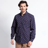 Truval - Camisa Manga Larga Estampada Microprint Azul Marino L