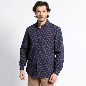 Truval - Camisa Manga Larga Estampada Microprint Azul Marino 3Xl