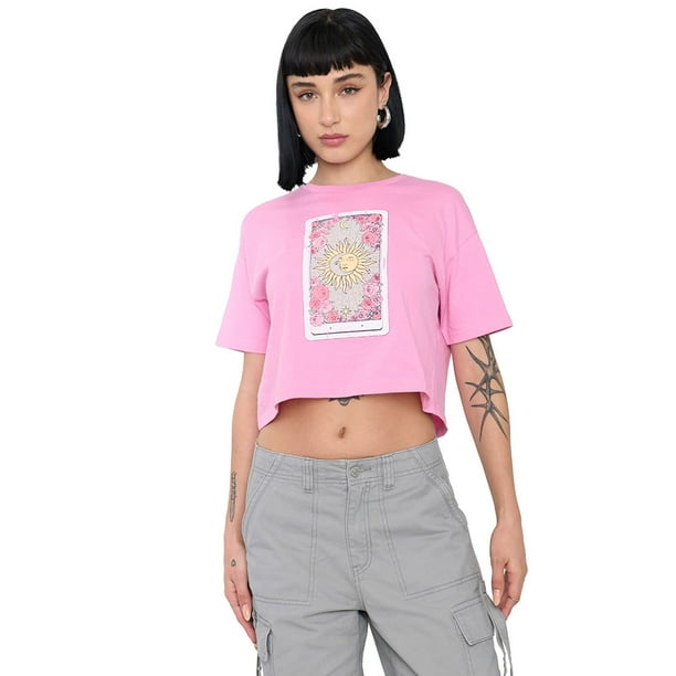 Polera Mujer Rosado Fun Manga Corta Crop Corona