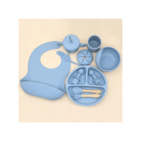 Estilodomus - Set De Alimentación Silicona Dividida Con Ventosa Bebés Celeste