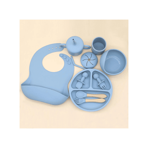 Set De Alimentación Silicona Dividida Con Ventosa Bebés Celeste