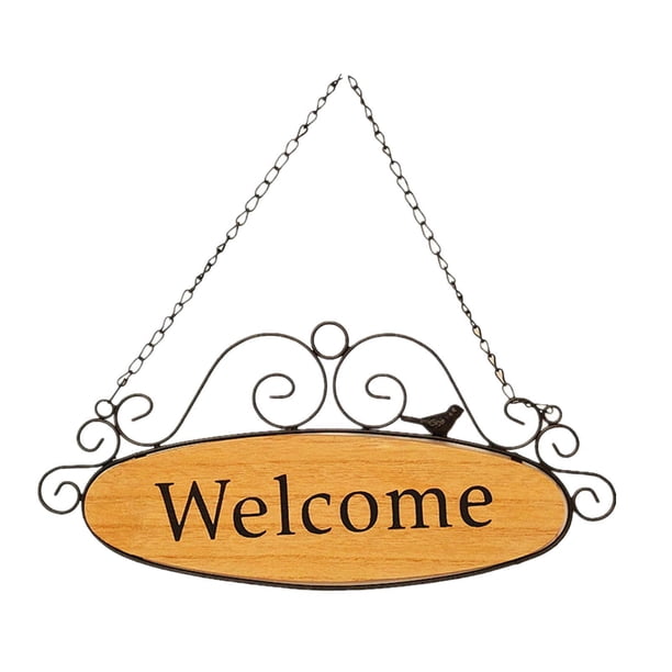 Señal de bienvenida para puerta delantera con cadena colgante, señal colgante de madera, señal decorativa de bienvenida para el hogar, patio de vacaci Marco negro