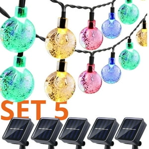 Genérico - Set 5 Guirnalda Solar Gotitas Rgb 50 Led Jardin 6 Metros