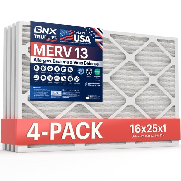 Filtro De Aire Trufilter 16x25x1 Merv 13 Para Horno Ac (paquete De 4)