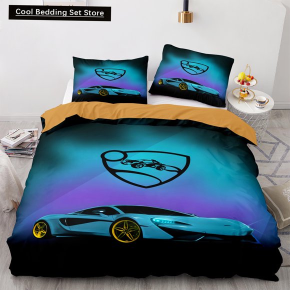 x1826 Bed SheetsRocket League Bedding Set Bedspread Twin Full Size Car Rocket League Bed Set Children's Bedroom Duvet cover 3-Piece Bedding Set (1 Duvet Cover + 2 Pillow Shams) nj1826