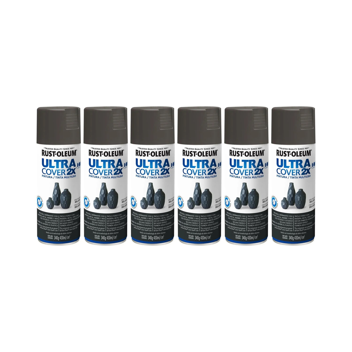 Rust-oleum - Pack 6 Und. Pintura En Spray Ultra Cover 2x Multiuso Gris Oscuro Brillante 340 G 700066