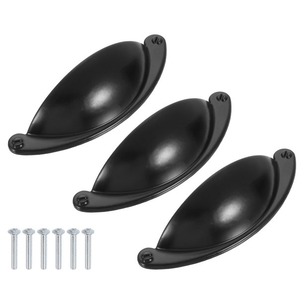 Tiradores de Cajón, 3Pcs 2-1/2" - Tiradores de Copa de Aleación de Zinc con Tornillos, Manijas de Hardware para Armario, Tirador de Concha para Cómoda Baño Cocina (Negro)