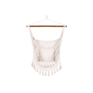 Genérico - Silla Hamaca Colgante Con Soporte De Madera Y Cojines Blancos