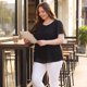 thumbnail image 3 of Agnes Orinda Blusa de Chifón para Mujer Talla Grande Camisa de Doble Capa Cuello Redondo Mangas Cortas con Volantes Tops Casual para Trabajo 3X Negro, 3 of 8
