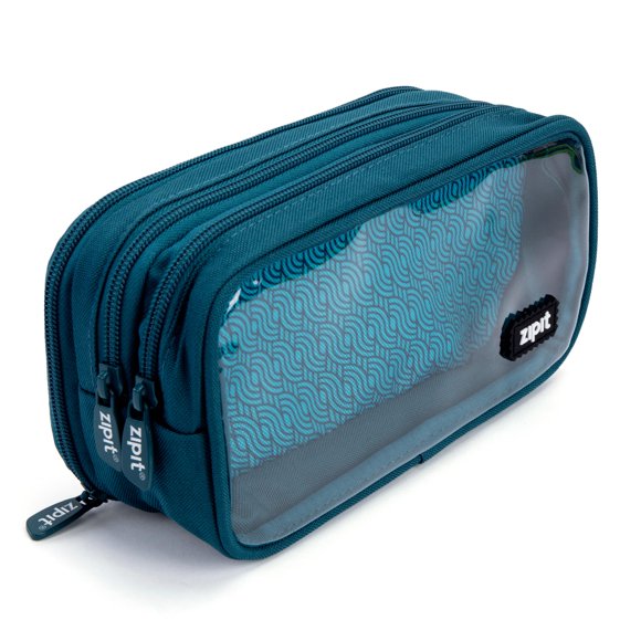 Estuche ZIPIT Half & Half de 3 Compartimentos con Cremallera, Verde Azulado