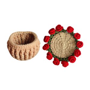 Magideal - Kit De Crochet Para Principiantes Decoración De La Montaña De Flores De Crochet Decoración Del Hogar Completo Floral Coaster Para La Oficina En Casa Rojo