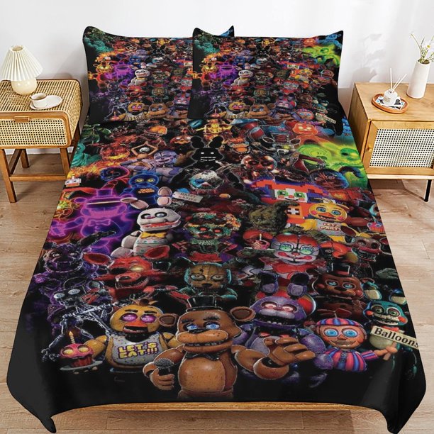 x245 Five Nights at Freddy's Bed Duvet Cover Microfiber Bedding Sets 3D Printed Lightweight 3 Piece Comforter Sets, 1 Duvet Cover And 2 Pillow Shams for Kids Boys Girls 79"x90" jn245