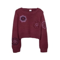 Pillin - Chaleco Niña Corto Bordado Flores Burdeo