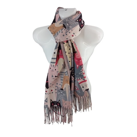 Nh - Bufanda, Pañuelo, Diseño De Estampado De Gatitos Color Café Claro