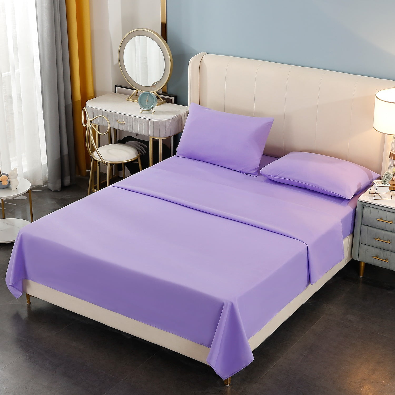 Bj Hogar - Juego De Sabana 1.5 Plazas En Color Lila 144 Hilos