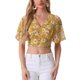 thumbnail image 1 of INSPIRE CHIC Blusa corta floral para mujer con cuello en V, mangas acampanadas y dobladillo fruncido, amarillo XL, 1 of 6