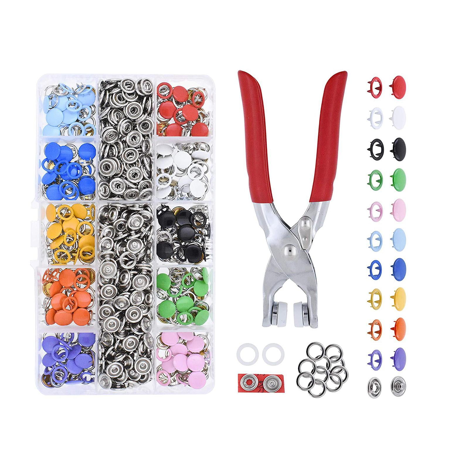 Magideal - Kit De Sujetadores A Presión 100 Broches Huecos 100 Broches Sólidos Botones De Presión De Metal, Broches De Presión Huecos De Punta De Metal Y Botones