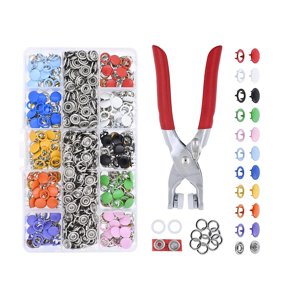 Magideal - Kit De Sujetadores A Presión 100 Broches Huecos 100 Broches Sólidos Botones De Presión De Metal, Broches De Presión Huecos De Punta De Metal Y Botones