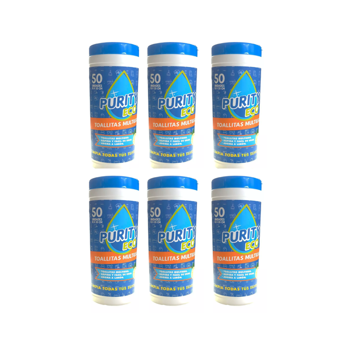 Pack 6 Dispensadores De Toallitas Desinfectantes Purity Eco , 50Unidades Por Dispensador