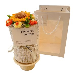 Magideal - Ramo De Flores De Crochet, Flores Artificiales De Crochet, Regalo Versátil Para Esposa, Para El Aniversario De Bodas Decoración Del Hogar De Acción De Amarillo De Girasol