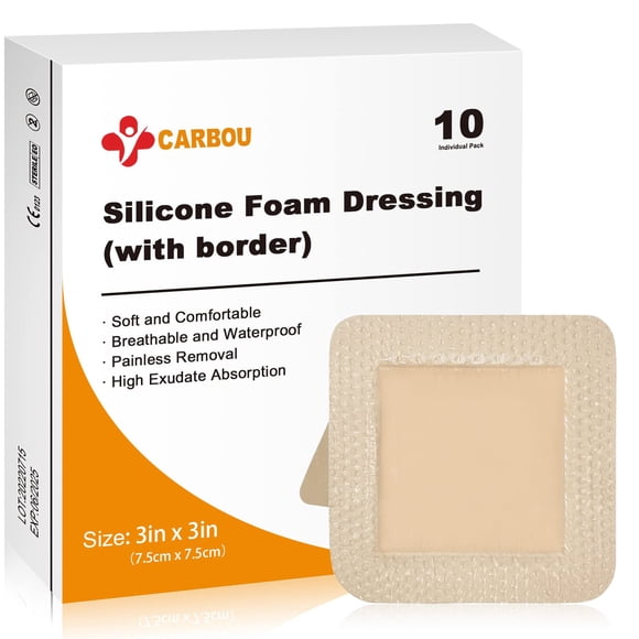 Apósito de espuma de silicona CARBOU, impermeable, para el cuidado de heridas, paquete de 10
