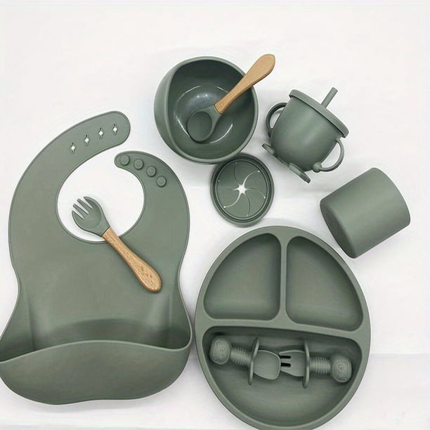 Baby Feeding Tableware Set, Baby Silicone Bib, Baby Food Bowl, Children Learning Drink Cup,