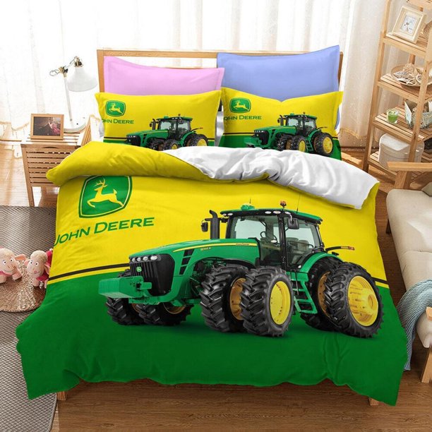 John Deere Logo Tractor Kart Quilt Duvet Cover Set Bedding Home Textiles3-Piece Bedding Set