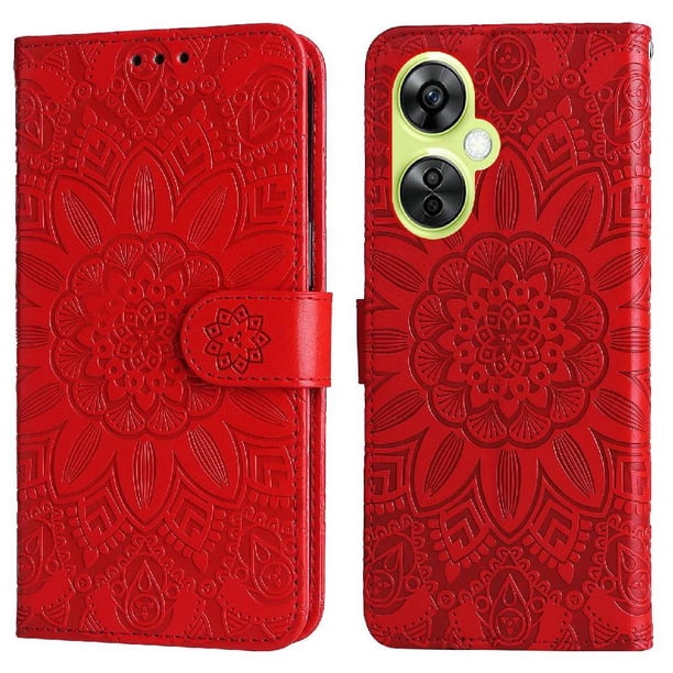Funda tipo cartera FOXDOCK para OnePlus Nord N30 , diseño girasol en relieve, cuero PU, cierre magnético, soporte y tarjetero